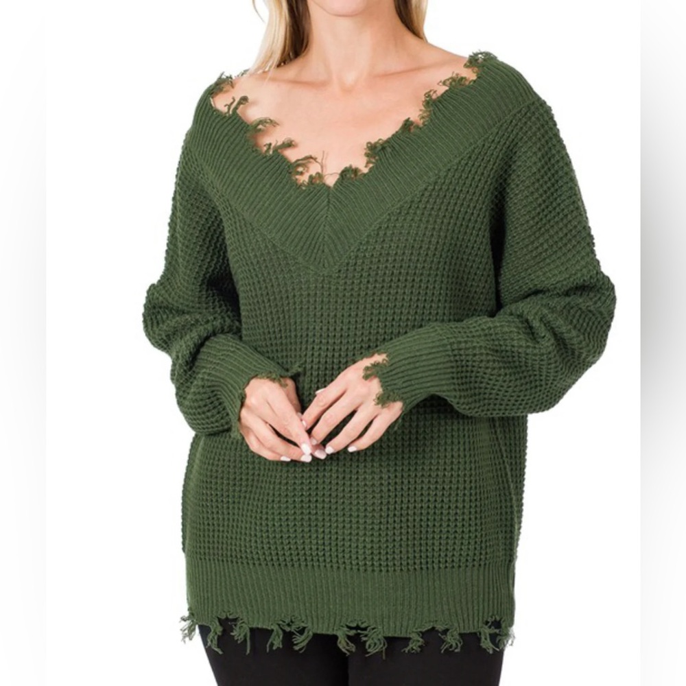 Green Distressed Sweater